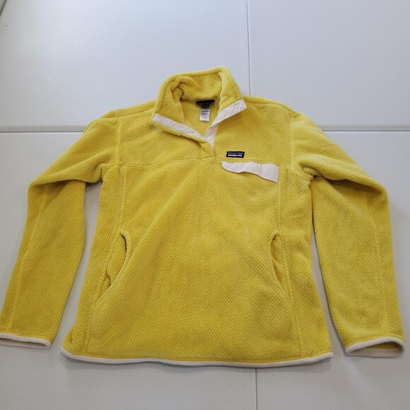 Patagonia Pullover Womens Large Yellow Re-Tool Snap-T Fleece Sherpa Pocket 25442 - Picture 1 of 9
